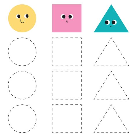 Handwriting practice for kids. Trace worksheet with shapes. Circle ...
