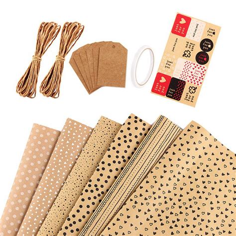 ,Birthday Wrapping Paper,6 Sheets Brown Wrapping Paper with Tags ...
