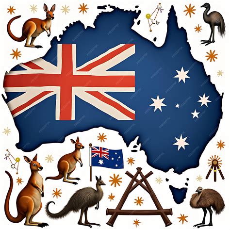 Australian National Symbols Kangaroo Emu and Flag in Floral Art ...