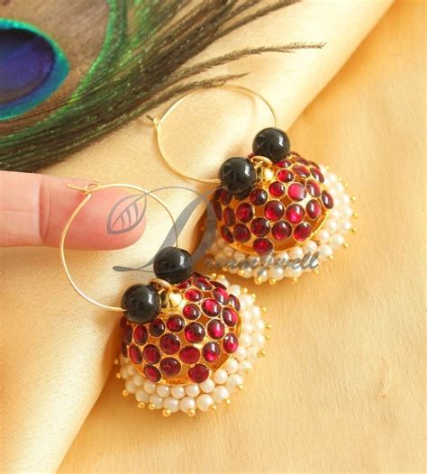 DREAMJWELL - Beautiful Gold Tone Black Bead Hoop Big Temple Jhumkka DJ ...