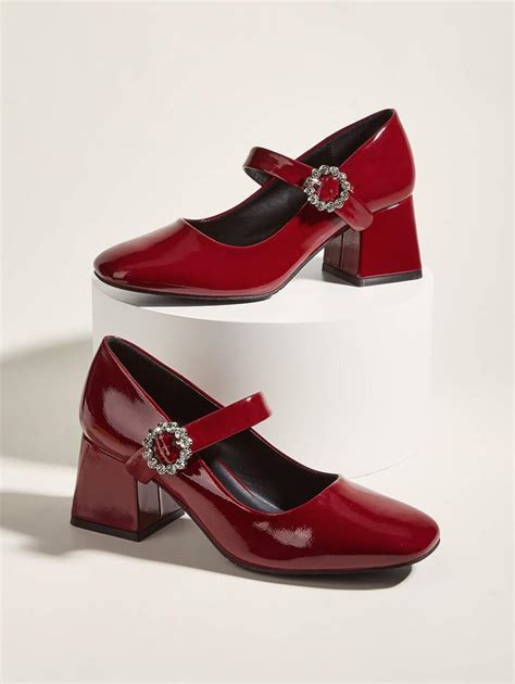 Rhinestone Decor Chunky Heeled Mary Jane Pumps | SHEIN USA