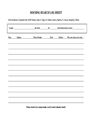 Housing Search Log Sheet - Fill and Sign Printable Template Online