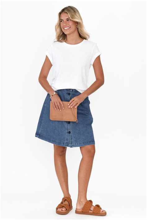 Amanda Light Blue Stretch Denim Skirt - Blue Bungalow
