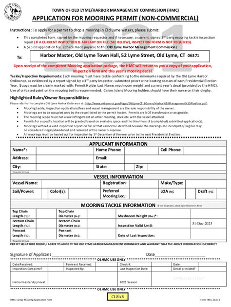 Fillable Online HMC-1 2021 Mooring Application Form Blank MASTER Fax ...