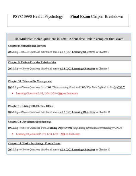 F25 PSYC 3990 Health Psychology Final Exam MCQ Breakdown - Studocu