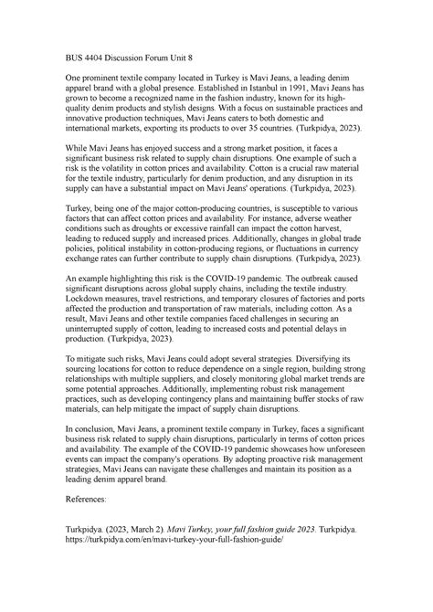 BUS 4404 Discussion Forum Unit 8 - BUS 4404 Discussion Forum Unit 8 One ...