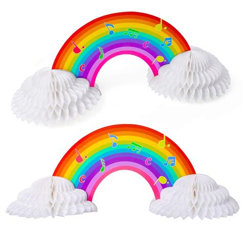 Kyson Rainbow Honeycomb Paper Centerpiece Rainbow Cloud Music Note ...