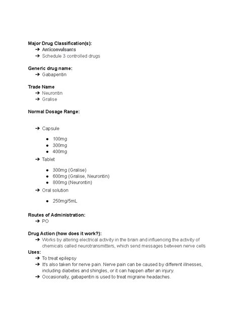 Gabapentin (Neurontin, Gralise) Overview and Nursing Considerations ...
