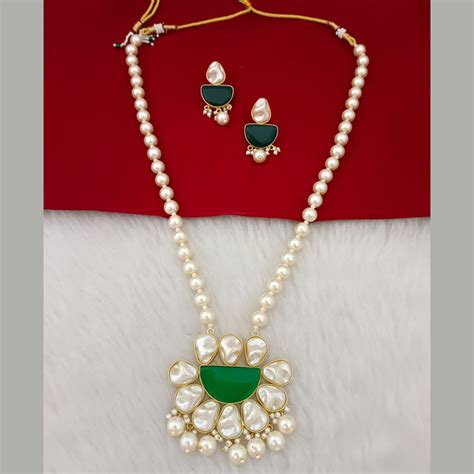 Marudhar Creation Gold Plated Mother Of Pearls Long Necklace Set ...