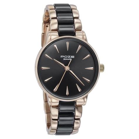 Buy Online Sonata Poze Quartz Analog Black Dial Black | Rose Gold Color ...