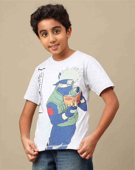 Naruto: Kakashi Hatake Anime Printed Grey Regular Fit Pure Cotton Tshi ...