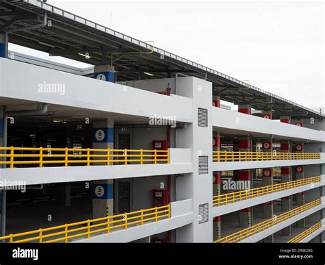Multi-level parking garage. Indoor car park building. Urban parking ...