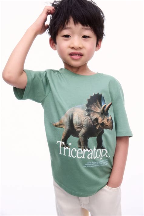 Print Tee - Khaki green/Triceratops - Kids | H&M AU