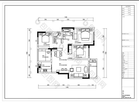 四室两厅高层户型cad平面图图纸-包图网