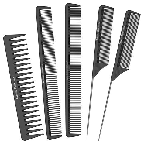 Salon Styling Combs | 5 Piece | Professional Black Carbon Fiber Hair ...