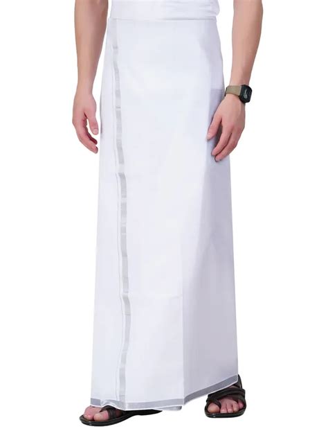 Ethazh White Cotton Blend Plain Pattern Unstitched Dhoti For Men Price ...