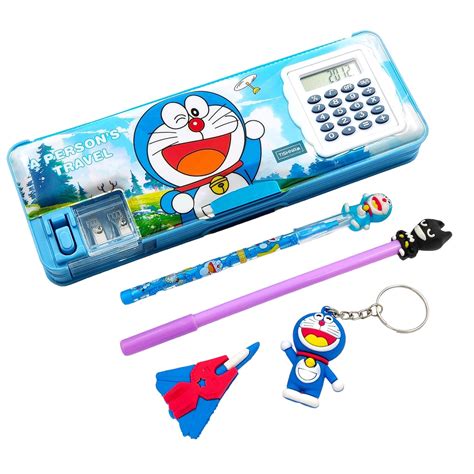 TISHNA Plastic Doraemon Pencil Box Integrated Sharpener And Calculator ...