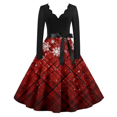 Womens Christmas Dress 1950s Plus Size Glitter Xmas Tree Print Dresses ...