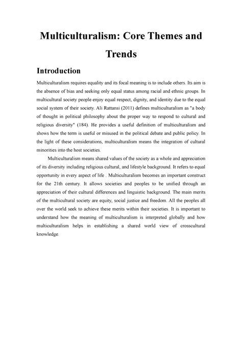 Multiculturalism - This assignment will help you to develop a holistic ...