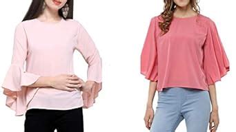 Light Pink and Pink Bell Sleeves Tops Combo : Amazon.in: Clothing ...
