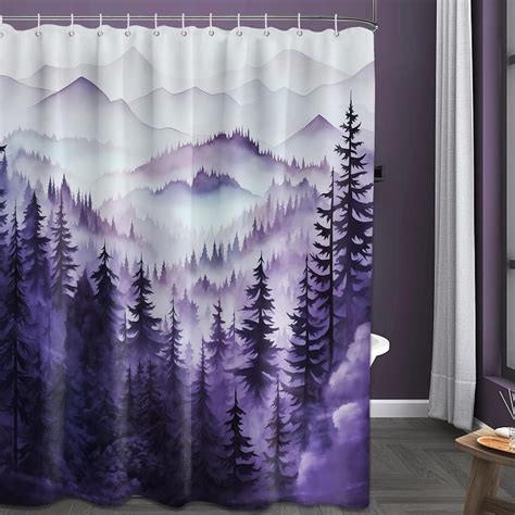Amazon.com: QGHOT Mountain Shower Curtain Sets, Dark Purple Shower ...