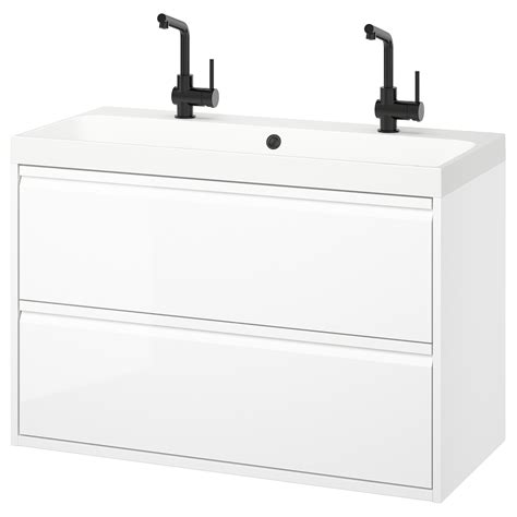 ÄNGSJÖN / BACKSJÖN wash-stnd w drawers/wash-basin/taps, high-gloss ...