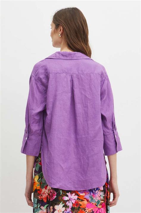 Koszula lniana damska oversize gładka kolor fioletowy | zamów na ...