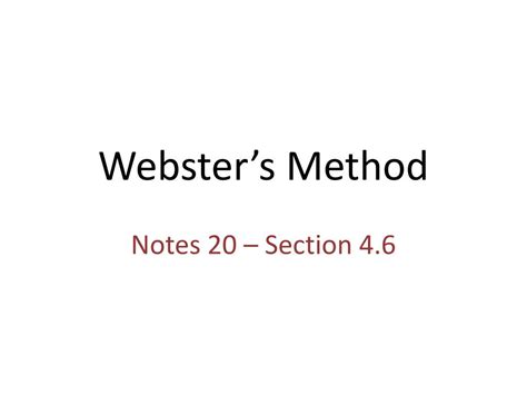 Image result for Webster's Method Example Simple