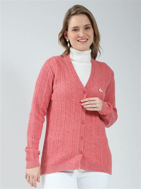 Buy Women Pink Self Design V Neck Full Sleeve Cardigan Online in India ...
