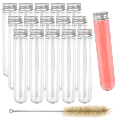 JPSOR 15pcs 155x30mm (90ml) Clear Plastic Test Tubes with Screw Caps ...