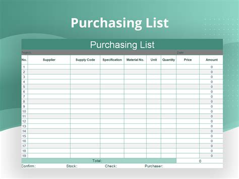 EXCEL of Simple Finance Purchasing List.xls | WPS Free Templates