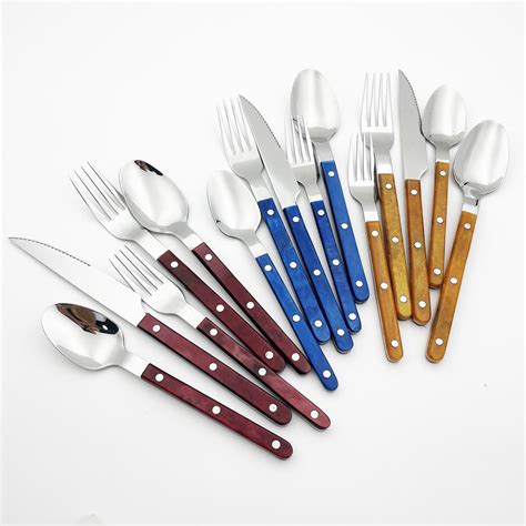 Hot Selling 2023 Rivets Acrylic Wood Gold Flatware Dinnerware Set ...