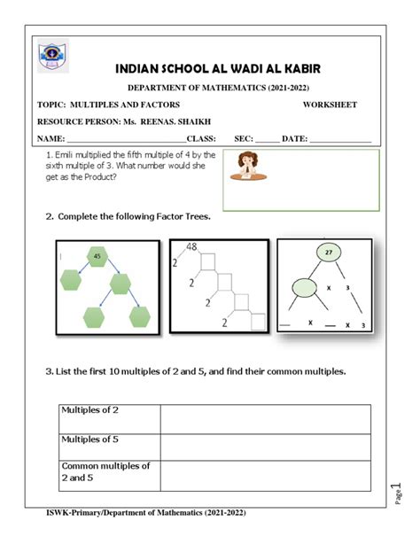 Image result for Multiplying Factors Worksheet