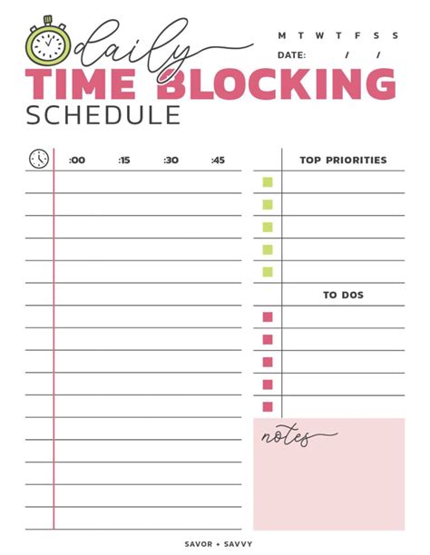 Image result for Time Block Daily Printable