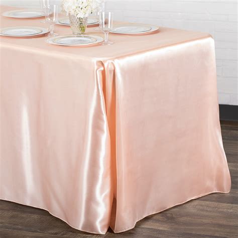90 x 156 inch Rectangular Satin Tablecloth Blush/Rose Gold at CV Linens