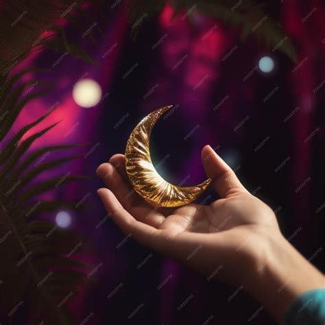 Premium AI Image | Crescent moon in the palm of hand islamic greetings ...