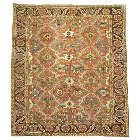 Traditional Antique Persian Square Navy Blue Heriz Rug For Sale at 1stDibs