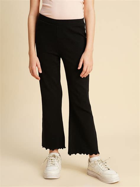 Girls Black Ribbed Bootcut Leggings
