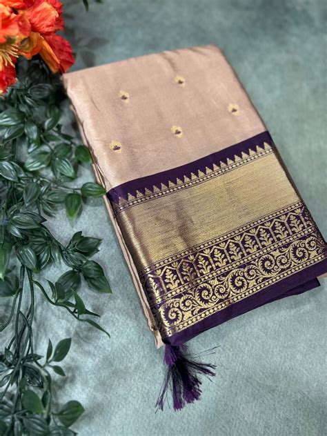Beige n dark purple small Butta Kanchi-12 saree – House of Raadhvi