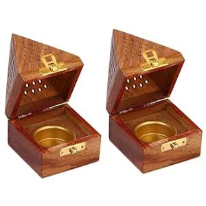 DigiRake Wooden Dhoop Stand Set of 2 - Sheesham Wood Sambrani Holder ...