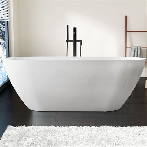 63"Acrylic Free Standing Tub,Classic Oval Shape Minimalist Bathtub ...