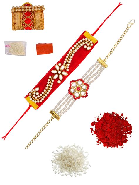 Red Kundan & Velvet Rakhi Set - Celebrate Traditions
