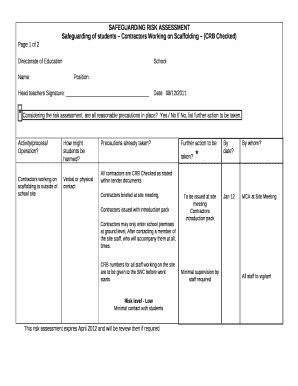 SAFEGUARDING RISK ASSESSMENT Doc Template | pdfFiller