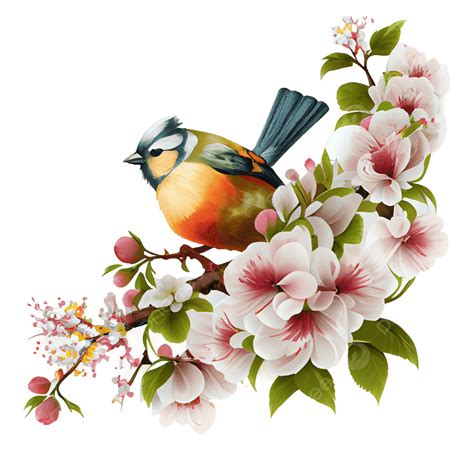 Bird On Spring Flowers, Bird, Spring, Flowers PNG Transparent Clipart ...