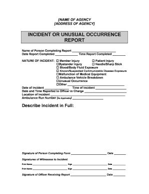 Unusual Occurrence Report - Fill and Sign Printable Template Online