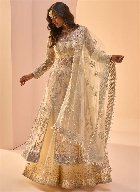 Soft Yellow Embroidered Sharara Suit – Lashkaraa India
