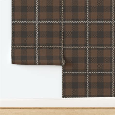 Dark chocolate rust brown and white autumnal plaid check for a lodge Wal...