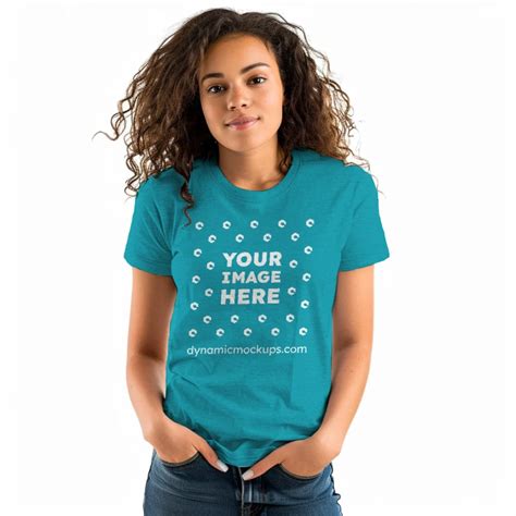 Woman Wearing Teal T-shirt Mockup Front View Template #744 + PSD | Use ...