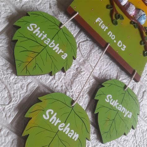 Buy Handcrafted Personalised Leaf Themed Nameplate Online On Zwende