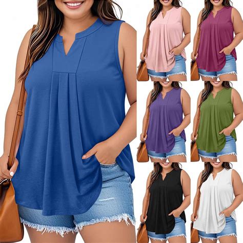 DDAPJ pyju Womens Plus Size Tank Tops 2025 Trendy Casual V Neck Sleeveless T Shirts Flowy ...